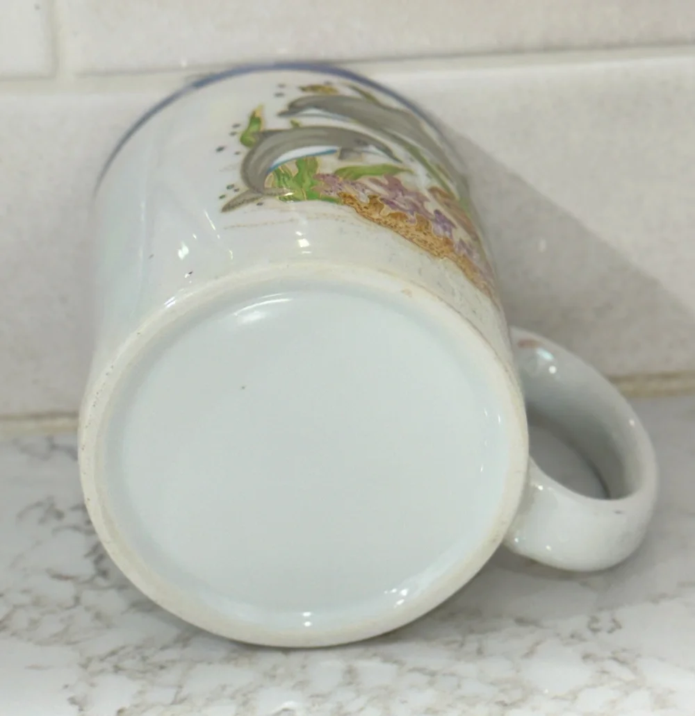 Vintage 80s-90s Dolphin Coffee Cup Mug Iridescent Mother of Pearl Lusterware